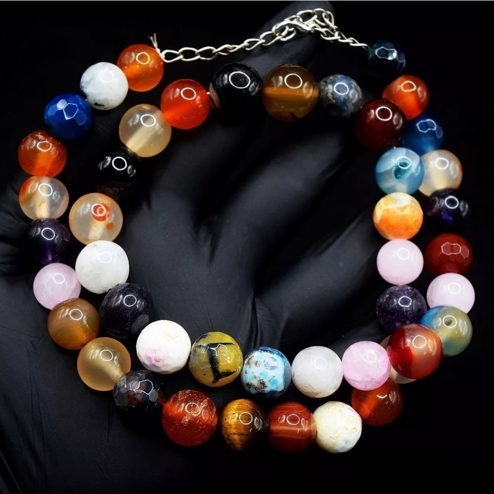 Mix Gem 535 Cts Round Beaded Dragon Vein Tiger Eye Onyx Natural Crystal Gemstone